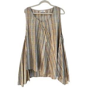 Krista Larson Silk Tank Top OS Green Plaid Lagenlook Raw Edge Art to Wear Boho